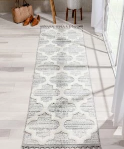 Well Woven Avery Moroccan Lattice Trellis Cream High-Low Textured Rug Global