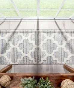 Well Woven Avery Moroccan Lattice Trellis Cream High-Low Textured Rug Global