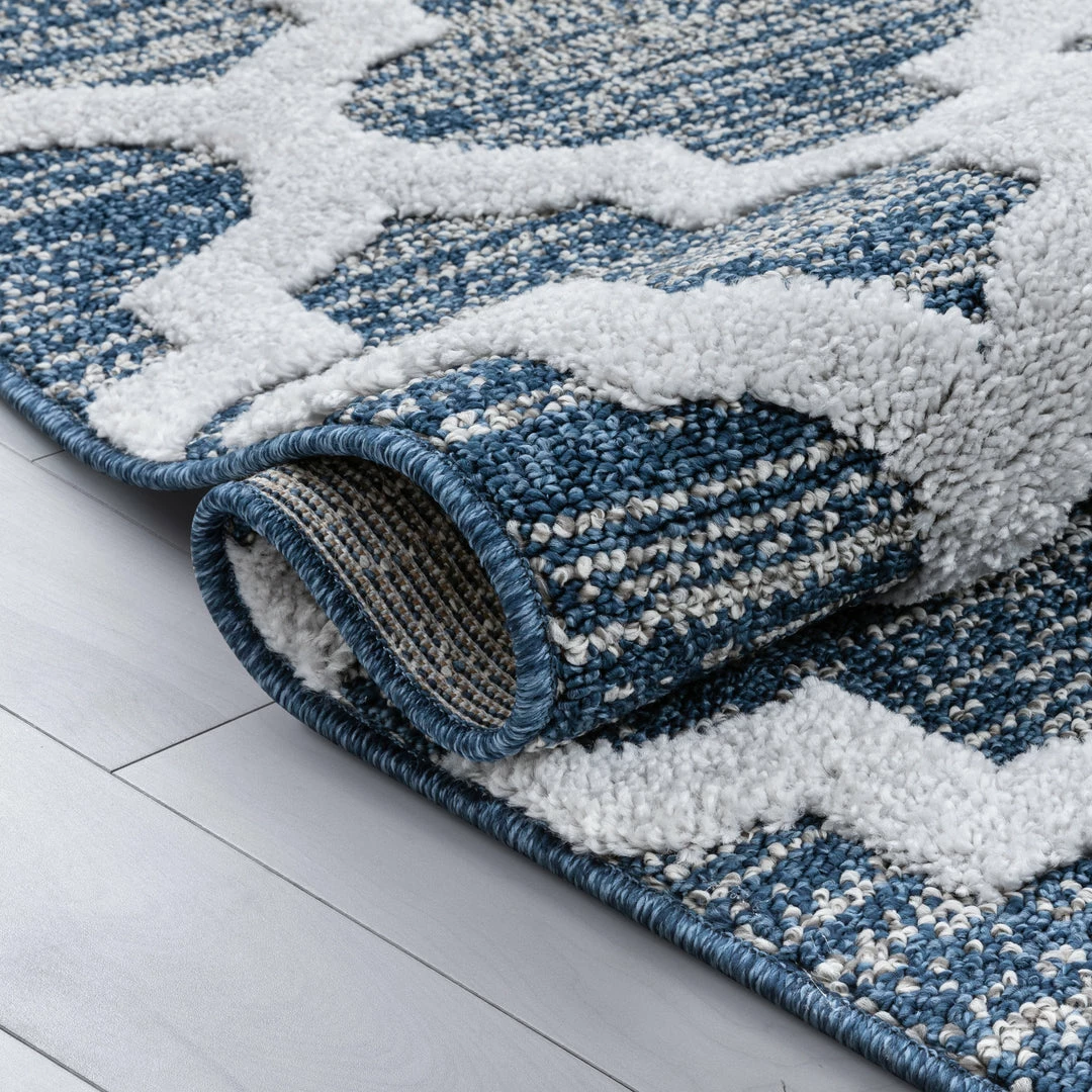 Well Woven Global Avery Moroccan Lattice Trellis Navy Blue Grey High-Low Textured Rug 11 Well Woven Global Avery Moroccan Lattice Trellis Navy Blue Grey High-Low Textured Rug