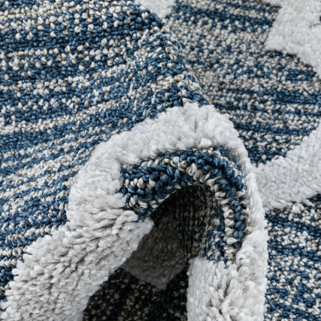 Well Woven Global Avery Moroccan Lattice Trellis Navy Blue Grey High-Low Textured Rug 3 Well Woven Global Avery Moroccan Lattice Trellis Navy Blue Grey High-Low Textured Rug