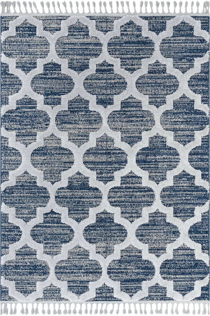 Well Woven Global Avery Moroccan Lattice Trellis Navy Blue Grey High-Low Textured Rug 2 Well Woven Global Avery Moroccan Lattice Trellis Navy Blue Grey High-Low Textured Rug