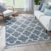 Well Woven Global Avery Moroccan Lattice Trellis Navy Blue Grey High-Low Textured Rug