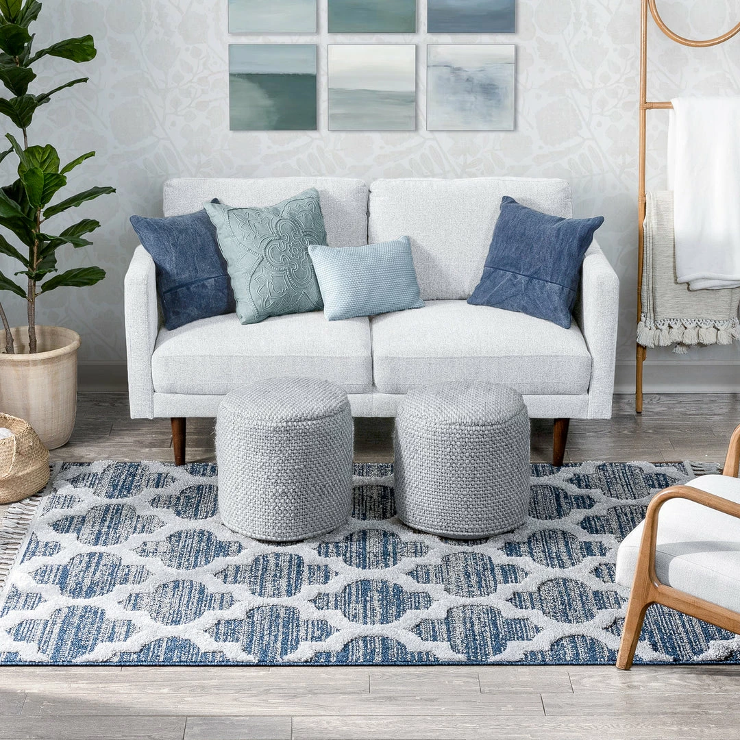 Well Woven Global Avery Moroccan Lattice Trellis Navy Blue Grey High-Low Textured Rug 9 Well Woven Global Avery Moroccan Lattice Trellis Navy Blue Grey High-Low Textured Rug