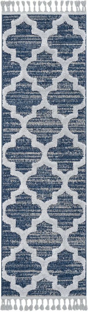 Well Woven Global Avery Moroccan Lattice Trellis Navy Blue Grey High-Low Textured Rug 6 Well Woven Global Avery Moroccan Lattice Trellis Navy Blue Grey High-Low Textured Rug