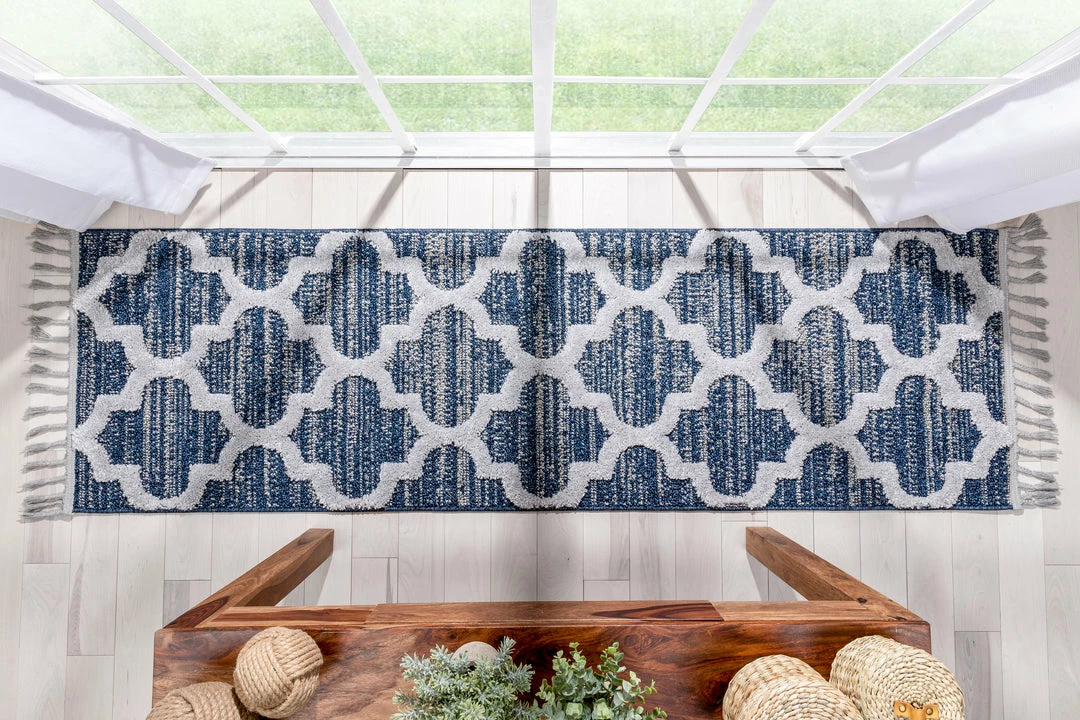 Well Woven Global Avery Moroccan Lattice Trellis Navy Blue Grey High-Low Textured Rug 8 Well Woven Global Avery Moroccan Lattice Trellis Navy Blue Grey High-Low Textured Rug