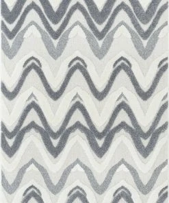 Well Woven Tribal Raelynn Contemporary Chevron Zig-Zag Patter Cream Grey High-Low Textured Rug