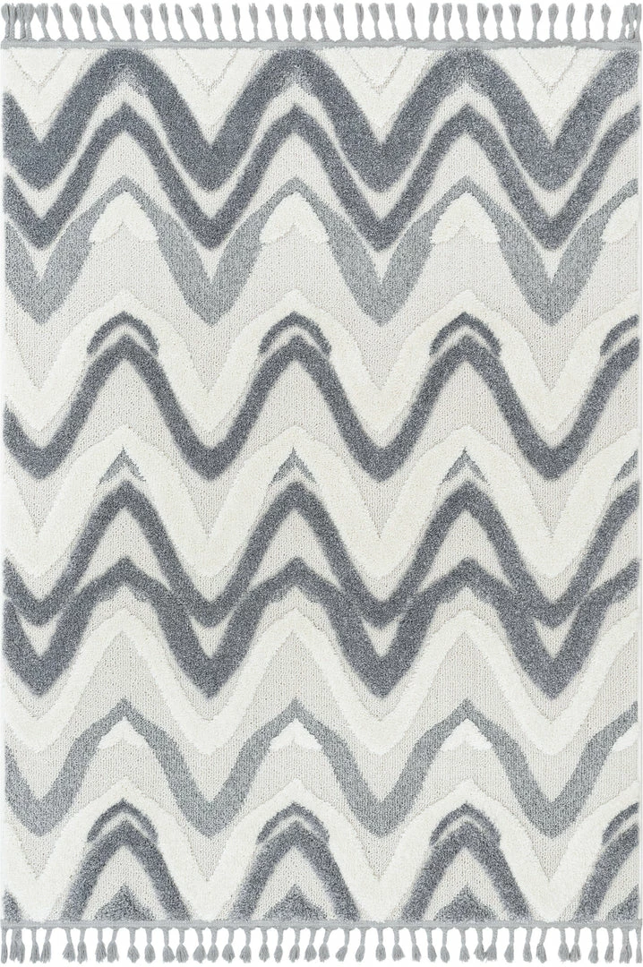 Well Woven Tribal Raelynn Contemporary Chevron Zig-Zag Patter Cream Grey High-Low Textured Rug 2 Well Woven Tribal Raelynn Contemporary Chevron Zig-Zag Patter Cream Grey High-Low Textured Rug