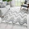 Well Woven Tribal Raelynn Contemporary Chevron Zig-Zag Patter Cream Grey High-Low Textured Rug