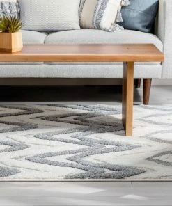 Well Woven Tribal Raelynn Contemporary Chevron Zig-Zag Patter Cream Grey High-Low Textured Rug 14 Well Woven Tribal Raelynn Contemporary Chevron Zig-Zag Patter Cream Grey High-Low Textured Rug