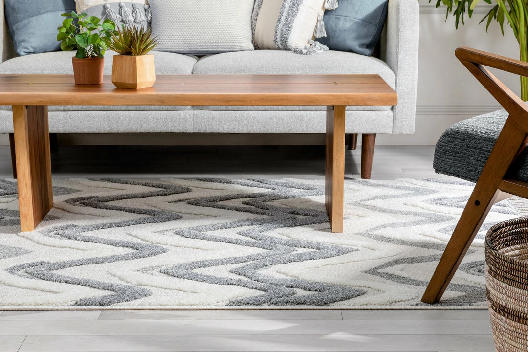 Well Woven Tribal Raelynn Contemporary Chevron Zig-Zag Patter Cream Grey High-Low Textured Rug 7 Well Woven Tribal Raelynn Contemporary Chevron Zig-Zag Patter Cream Grey High-Low Textured Rug