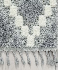 Well Woven Melanie Contemporary Medallion Diamond Pattern Grey Cream High-Low Textured Rug Tribal