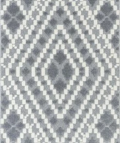 Well Woven Melanie Contemporary Medallion Diamond Pattern Grey Cream High-Low Textured Rug Tribal