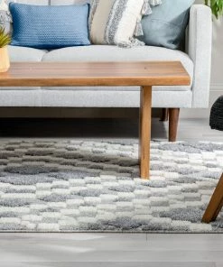 Well Woven Melanie Contemporary Medallion Diamond Pattern Grey Cream High-Low Textured Rug Tribal