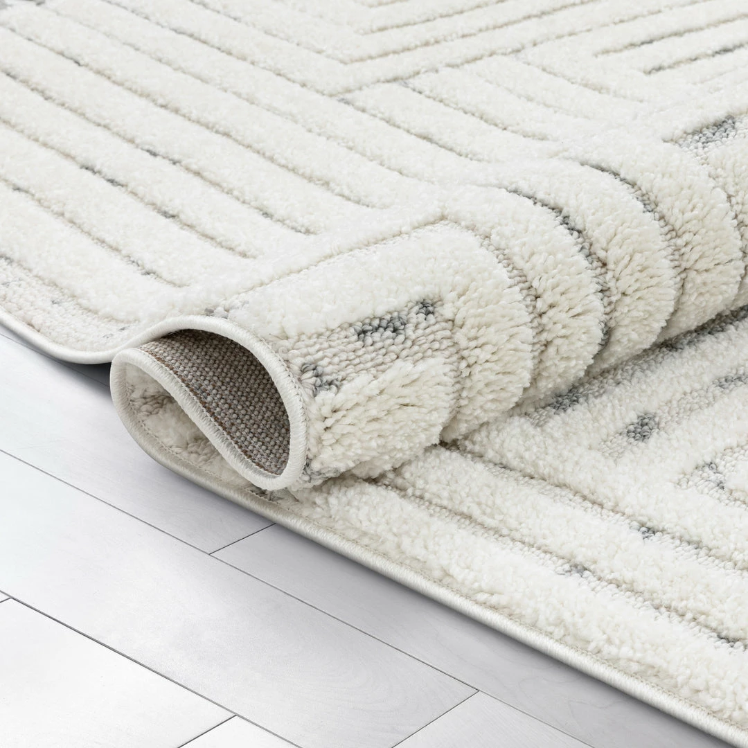 Well Woven Gianna Modern Geometric Stripes Cream Grey High-Low Textured Rug Tribal 8 Well Woven Gianna Modern Geometric Stripes Cream Grey High-Low Textured Rug Tribal