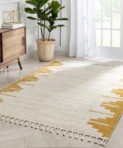 Well Woven Carly Nordic Solid & Striped Gold Rug
