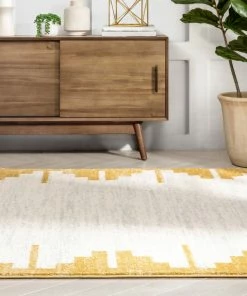 Well Woven Carly Nordic Solid & Striped Gold Rug