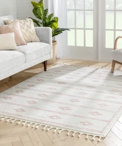 Well Woven Global Parallel Moroccan Tribal Diamond Pattern Blush Rug
