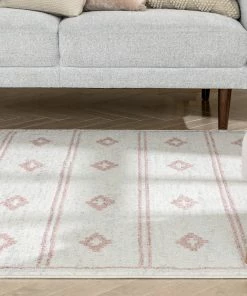 Well Woven Global Parallel Moroccan Tribal Diamond Pattern Blush Rug