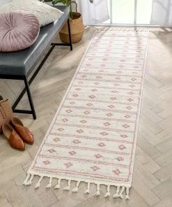 Well Woven Global Parallel Moroccan Tribal Diamond Pattern Blush Rug