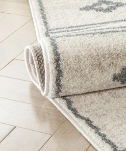 Well Woven Parallel Moroccan Tribal Diamond Pattern Ivory Grey Rug