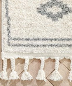 Well Woven Parallel Moroccan Tribal Diamond Pattern Ivory Grey Rug
