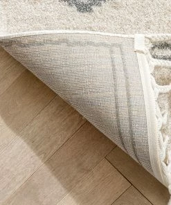 Well Woven Parallel Moroccan Tribal Diamond Pattern Ivory Grey Rug