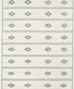 Well Woven Parallel Moroccan Tribal Diamond Pattern Ivory Grey Rug