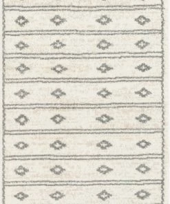 Well Woven Parallel Moroccan Tribal Diamond Pattern Ivory Grey Rug