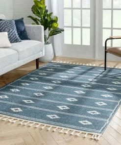 Well Woven Global Parallel Moroccan Tribal Diamond Pattern Blue Rug