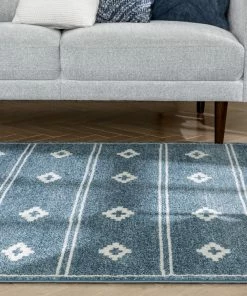 Well Woven Global Parallel Moroccan Tribal Diamond Pattern Blue Rug