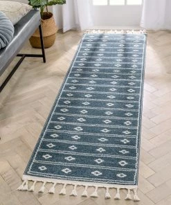 Well Woven Global Parallel Moroccan Tribal Diamond Pattern Blue Rug