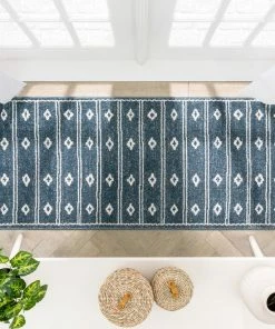 Well Woven Global Parallel Moroccan Tribal Diamond Pattern Blue Rug