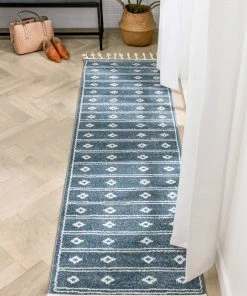 Well Woven Global Parallel Moroccan Tribal Diamond Pattern Blue Rug