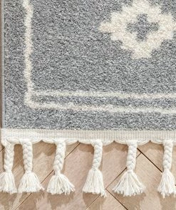 Well Woven Parallel Moroccan Tribal Diamond Pattern Grey Rug