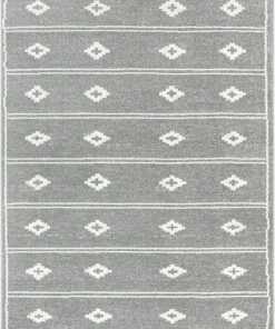 Well Woven Parallel Moroccan Tribal Diamond Pattern Grey Rug
