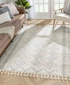 Well Woven Current Moroccan Tribal Diamond Pattern Ivory Grey Rug Global