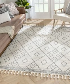Well Woven Global Diodelly Moroccan Lattice Trellis Ivory Grey Rug