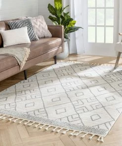 Well Woven Global Diodelly Moroccan Lattice Trellis Ivory Grey Rug