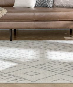 Well Woven Global Diodelly Moroccan Lattice Trellis Ivory Grey Rug