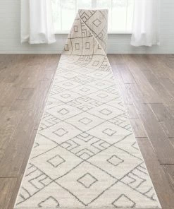 Well Woven Global Custom Size Runner Diodelly Moroccan Lattice Trellis Ivory Grey 27 Inch Wide X Choose Your Length Hallway Runner Rug