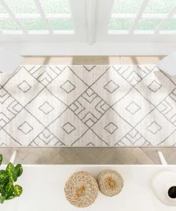 Well Woven Global Diodelly Moroccan Lattice Trellis Ivory Grey Rug