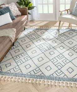 Well Woven Global Diodelly Moroccan Lattice Trellis Blue Ivory Rug