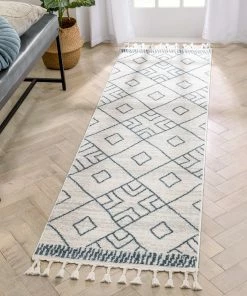 Well Woven Global Diodelly Moroccan Lattice Trellis Blue Ivory Rug