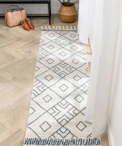 Well Woven Global Diodelly Moroccan Lattice Trellis Blue Ivory Rug