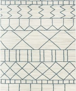 Well Woven Schematica Nordic Tribal Geometric Pattern Ivory Blue Rug