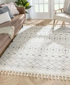 Well Woven Global Transistora Nordic Tribal Trellis Pattern Ivory Grey Rug