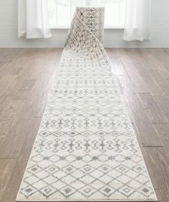 Well Woven Custom Size Runner Transistora Tribal Trellis Geometric Pattern Ivory Grey 27 Inch Wide X Choose Your Length Hallway Runner Rug Global