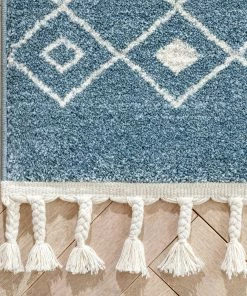 Well Woven Transistora Nordic Tribal Trellis Pattern Blue Rug
