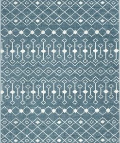 Well Woven Transistora Nordic Tribal Trellis Pattern Blue Rug