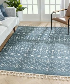 Well Woven Transistora Nordic Tribal Trellis Pattern Blue Rug